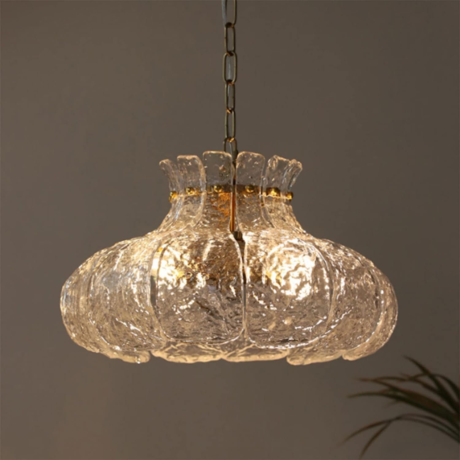 Lustre en verre effet glace fondante et suspension lumineuse rétro