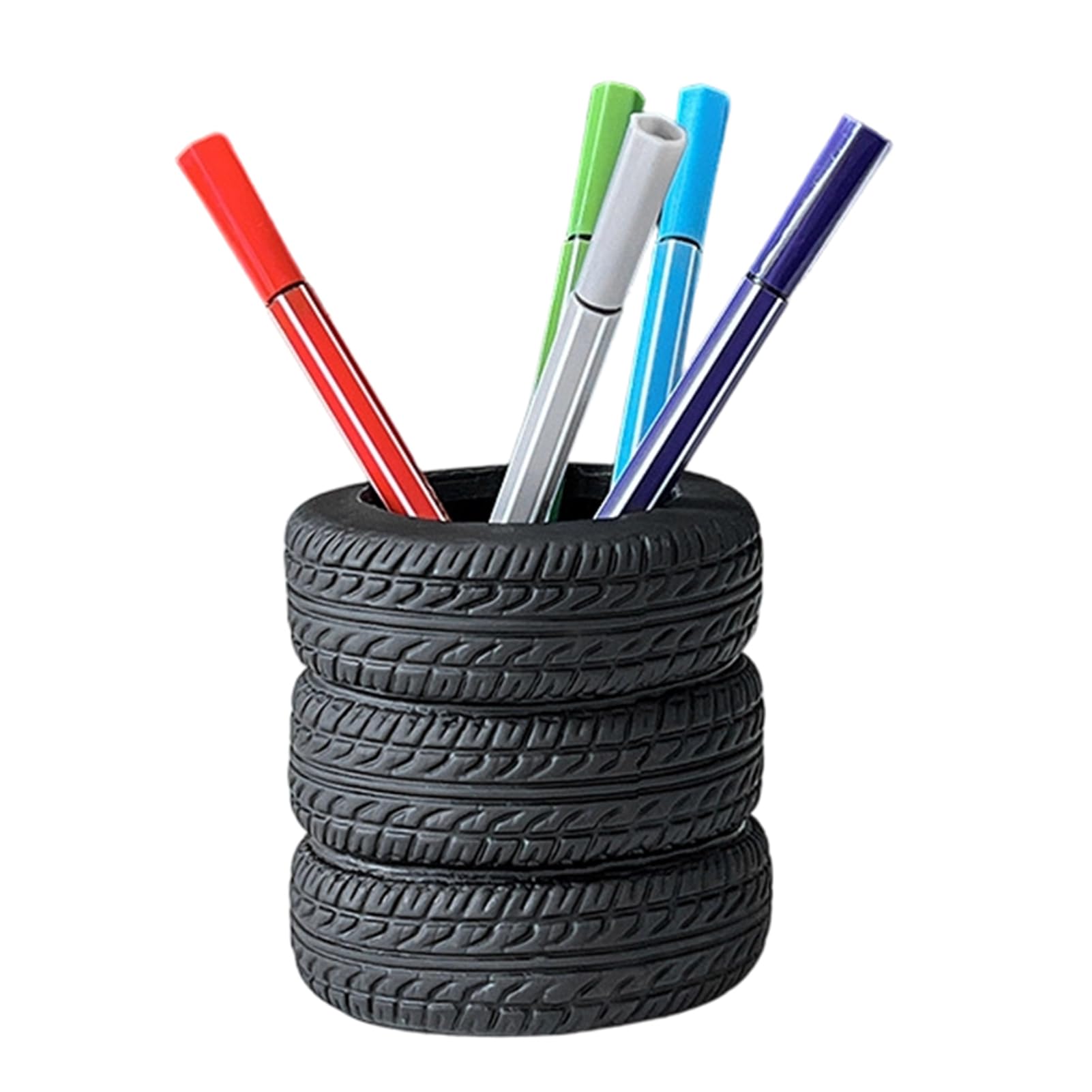 Glifora Stacked Tyre Shape Pen Holder - Creative Desk Organiser, Stationery Holder for Makeup Brushes, Student and Office Decor