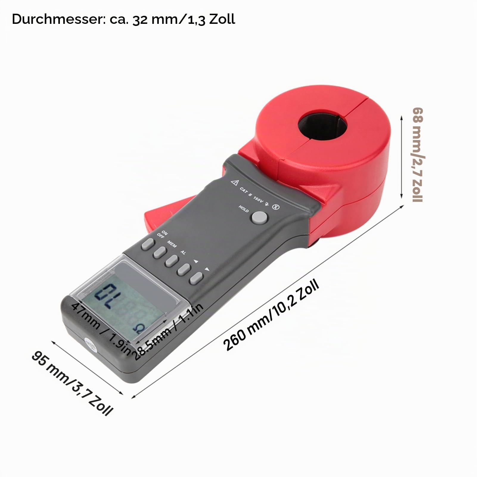 Clamp Meter,Digitale Erdungsmesszange Erdungswiderstandsmesser Digitales Widerstandsmessgerät Digital widerstand Meter Widerstand Tester 1-199Ω,0,01-200 Ω,viel Zubehör