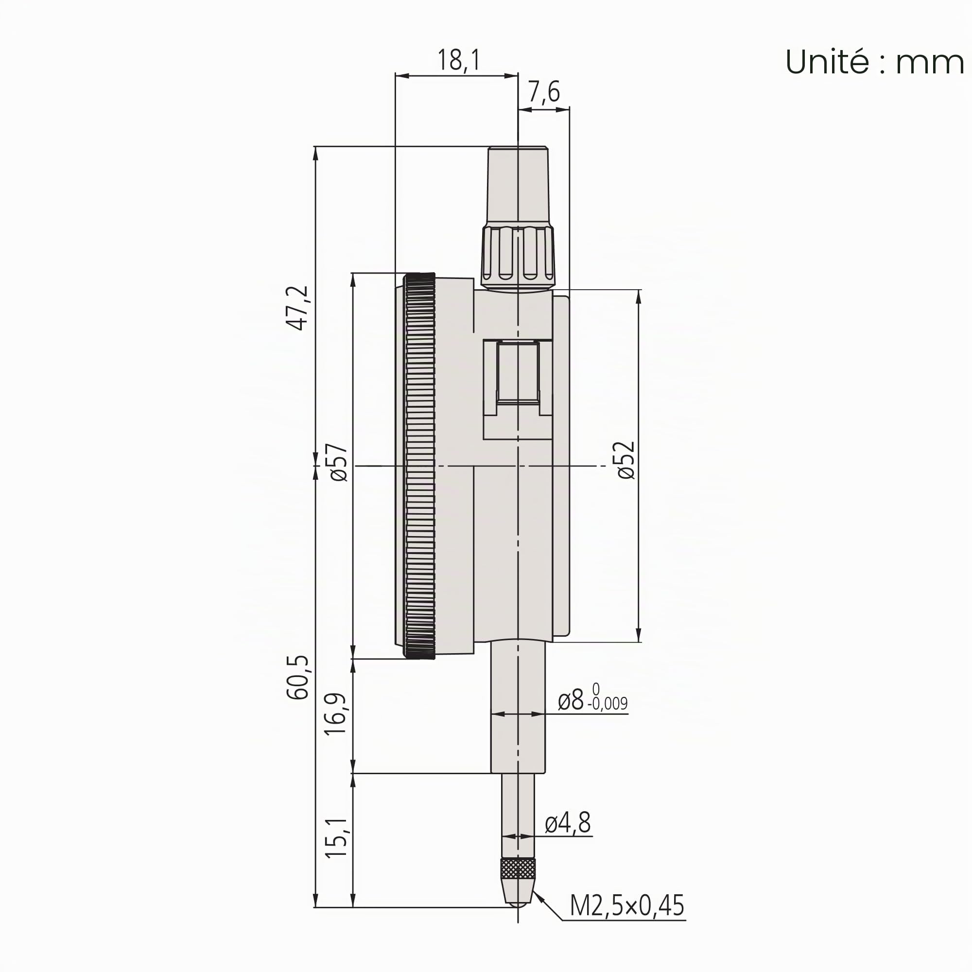 Mitutoyo 2109AB-10 Comparateur de précision 2109AB-10, 1 mm | 0,001 mm, antichoc, affichage double face, dos plat