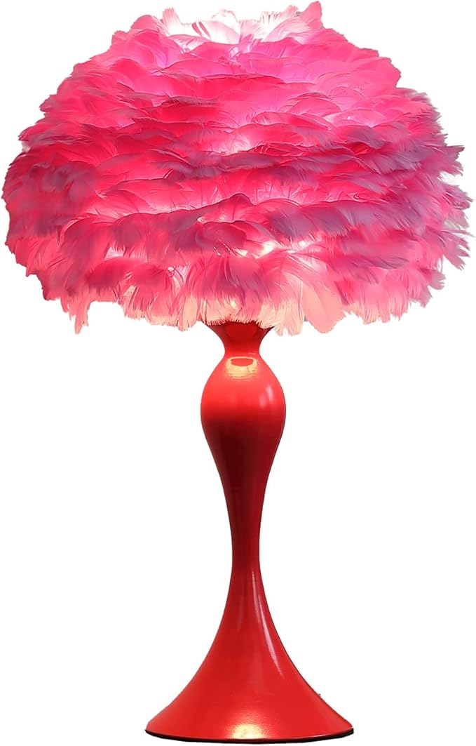 ORE ORE HBL2666 Feather Aquina Glaze Red Metal Contour Glam Table Lamp, Medium Pink, 18.25" photo 3