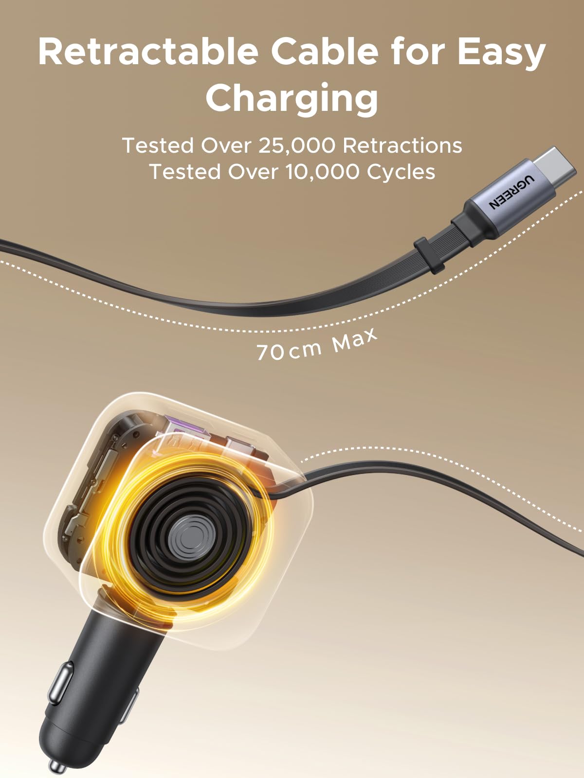 UGREEN Nexode 90W Chargeur Allume Cigare USB C Rétractable 60W Câble USB C | Prise Allume Cigare 3 Ports Chargeur Voiture Charge Rapide Compatible avec iPhone 17 Pro Max Air 16 MacBook iPad Galaxy S26