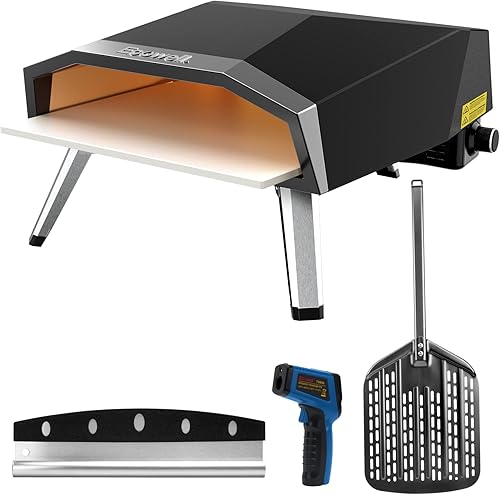 ECOWELL EPO160 Horno de gas 16, hornos de propano para exteriores con piedra de pizzapelarcortador, termómetro infrarrojo y cubierta impermeable