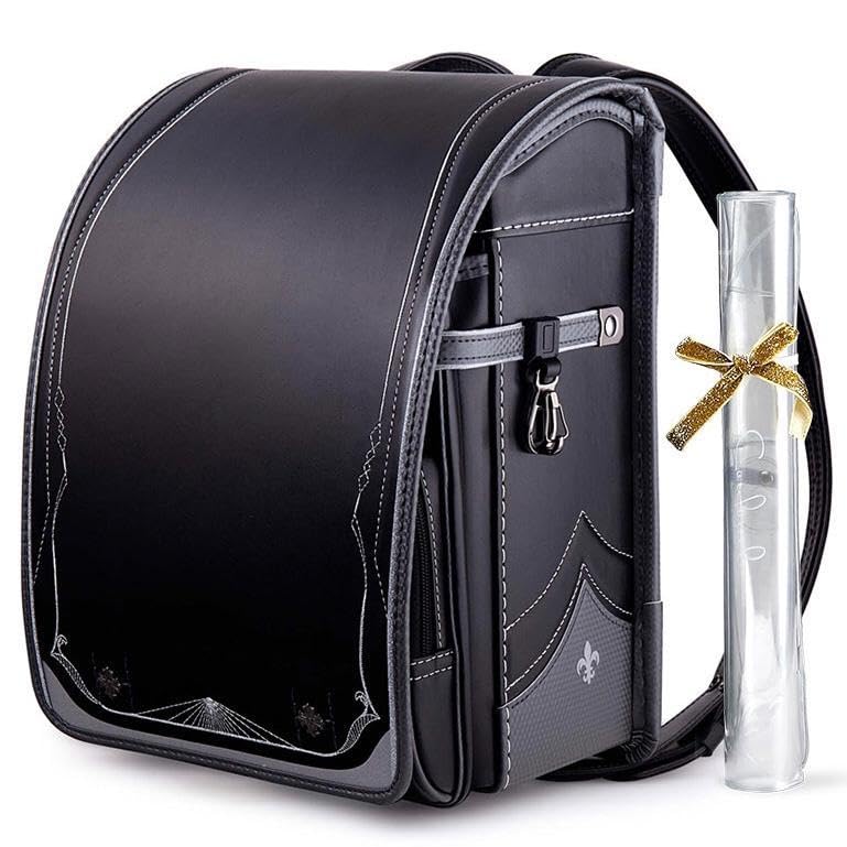 ランドセル 6年保証 おまけ付き クロス柄 男の子 ブラック×グレー