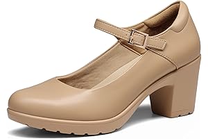 Women's Chunky Low Block Heels Mary Jane Closed Toe Work Pumps