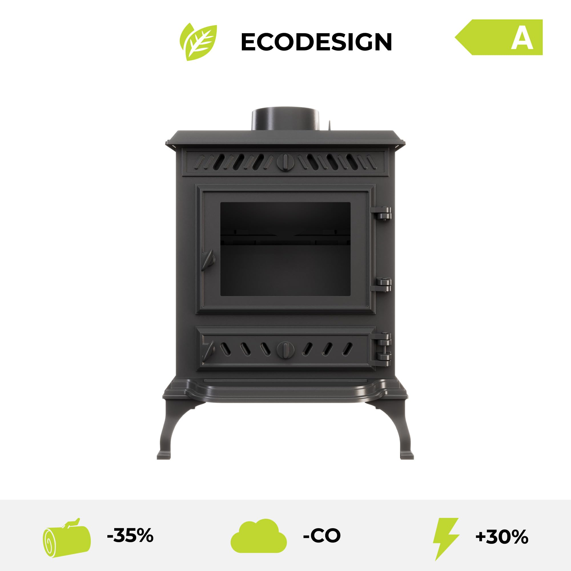 Poêle à bois sans installation, en fonte noire - P3 (7,4 kW) ECO