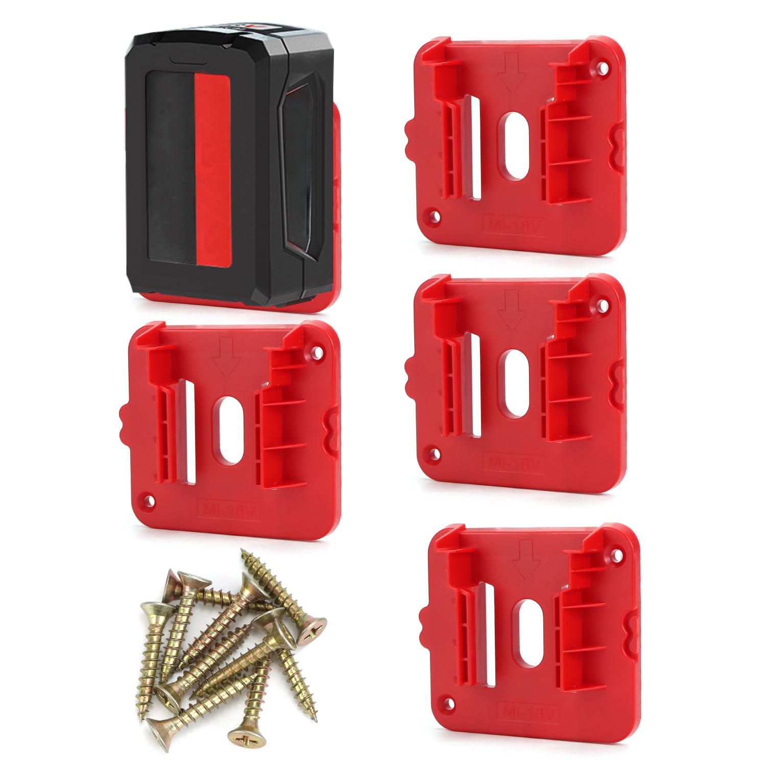 QWORK® 5 szt. uchwyt na baterię odpowiedni do baterii Milwaukee M18 18 V, uchwyt do przechowywania baterii, uchwyt ścienny na baterie ze śrubami, bez baterii