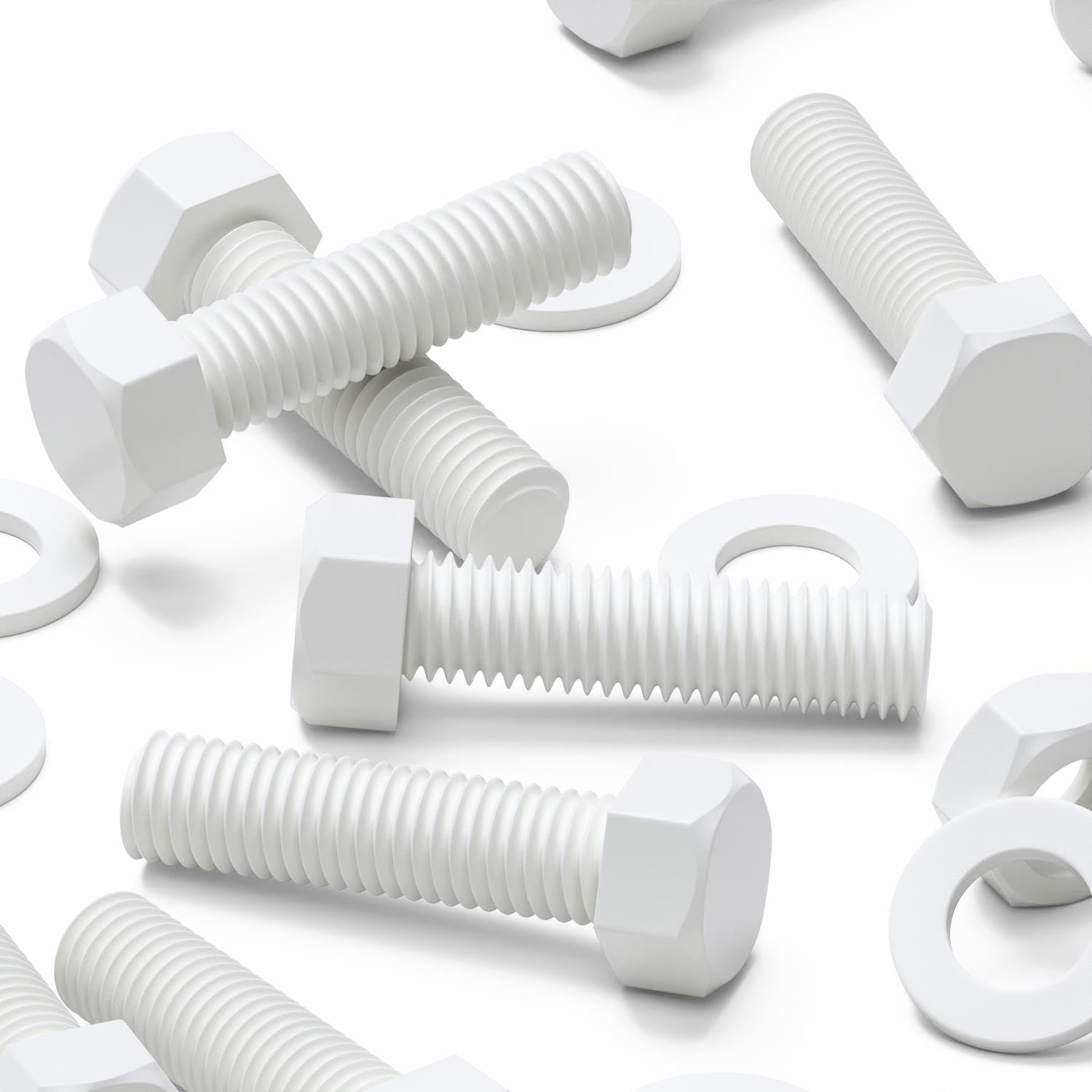 20x White PP Hex Head M10 x 40 mm Plastic Bolts, Nuts & Washers, Anti-Corrosion, Chemical Resistant