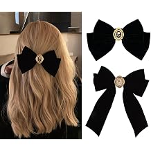 2 Pcs Velvet Hair Bows Black Ribbon Clips, Cute Duckbill Clip Hair Decor, Rose pearl Elegant Design, for Long and Short Hair, for Women Girls Party Holiday Birthday Decoration