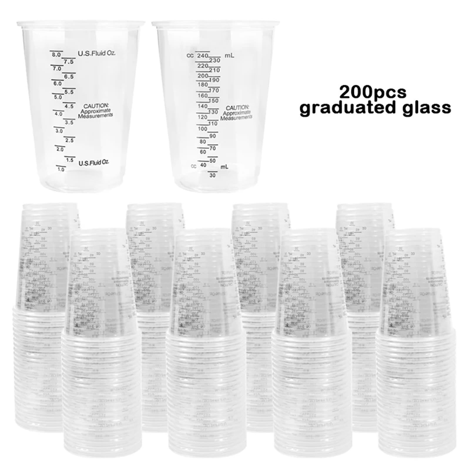 10oz Disposable Measuring Cups with Stirring Sticks Plastic Epoxy Resin Mixing for Baking, Paint, Pigments Para Cocina Laboratorio(250ml-200pcs Measuring Cup)