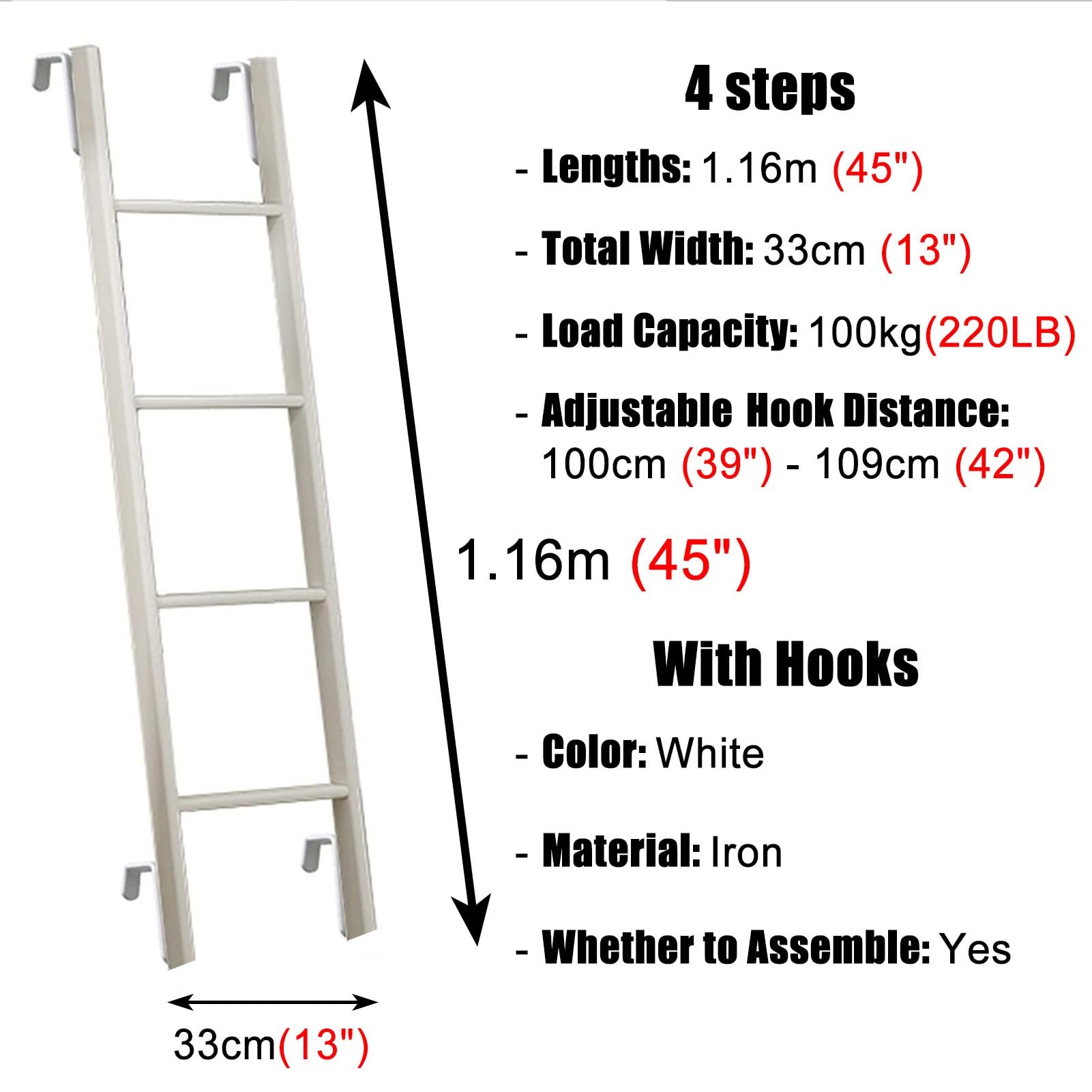 Escalera de litera Escalera Colgante para Litera Interior o Exterior, Escalera de Escalada Caravana con Ganchos Ajustables, Escalera Escalada Universal Espacio Estrecho, Capacidad Carga 220 Libras ( C