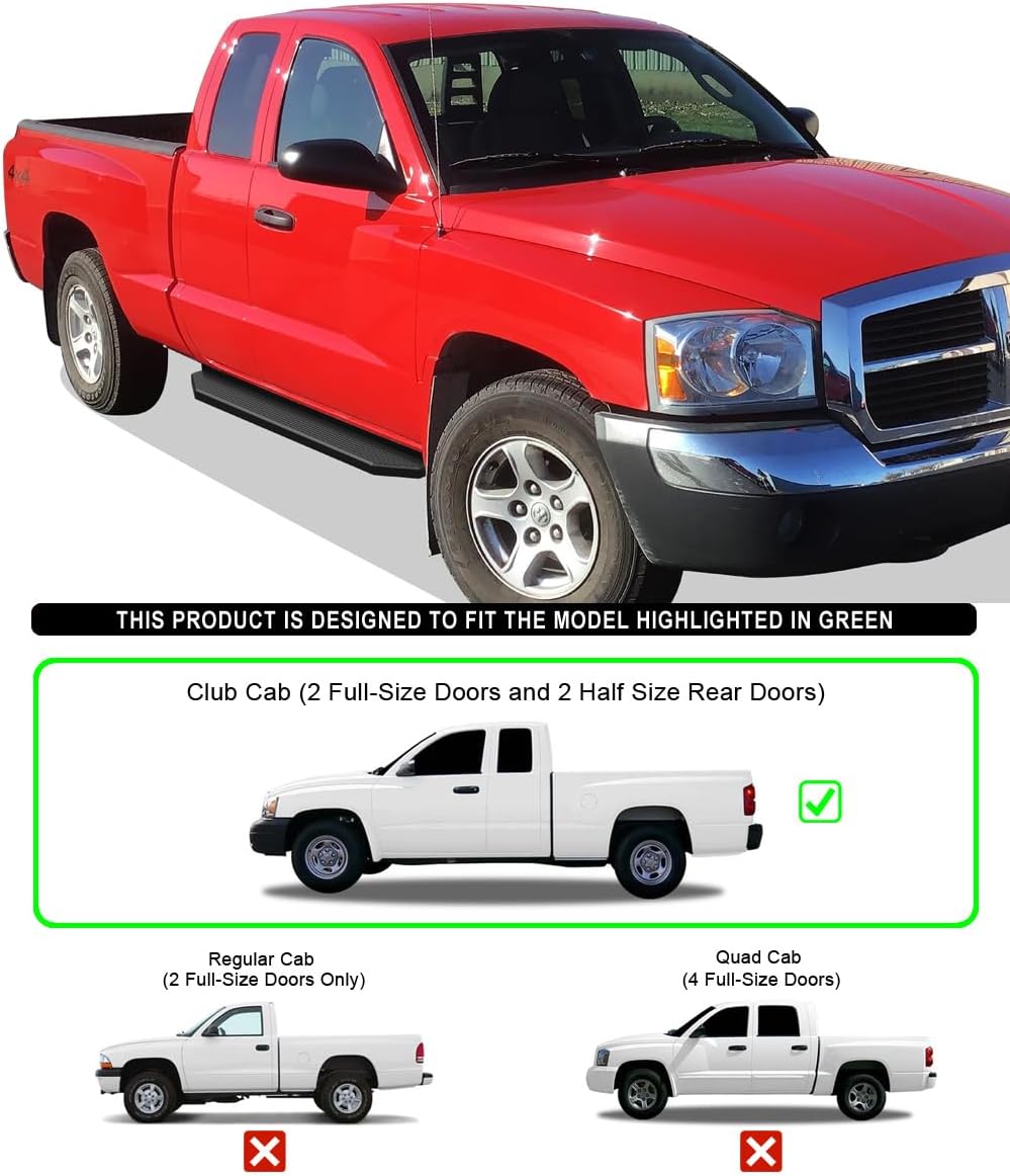 Tuxtreme 6-inch Aluminum (Black Powder Coated Flat Style) Running Boards Nerf Bars Step Compatible with Dodge Dakota 2005-2011 Club Cab
