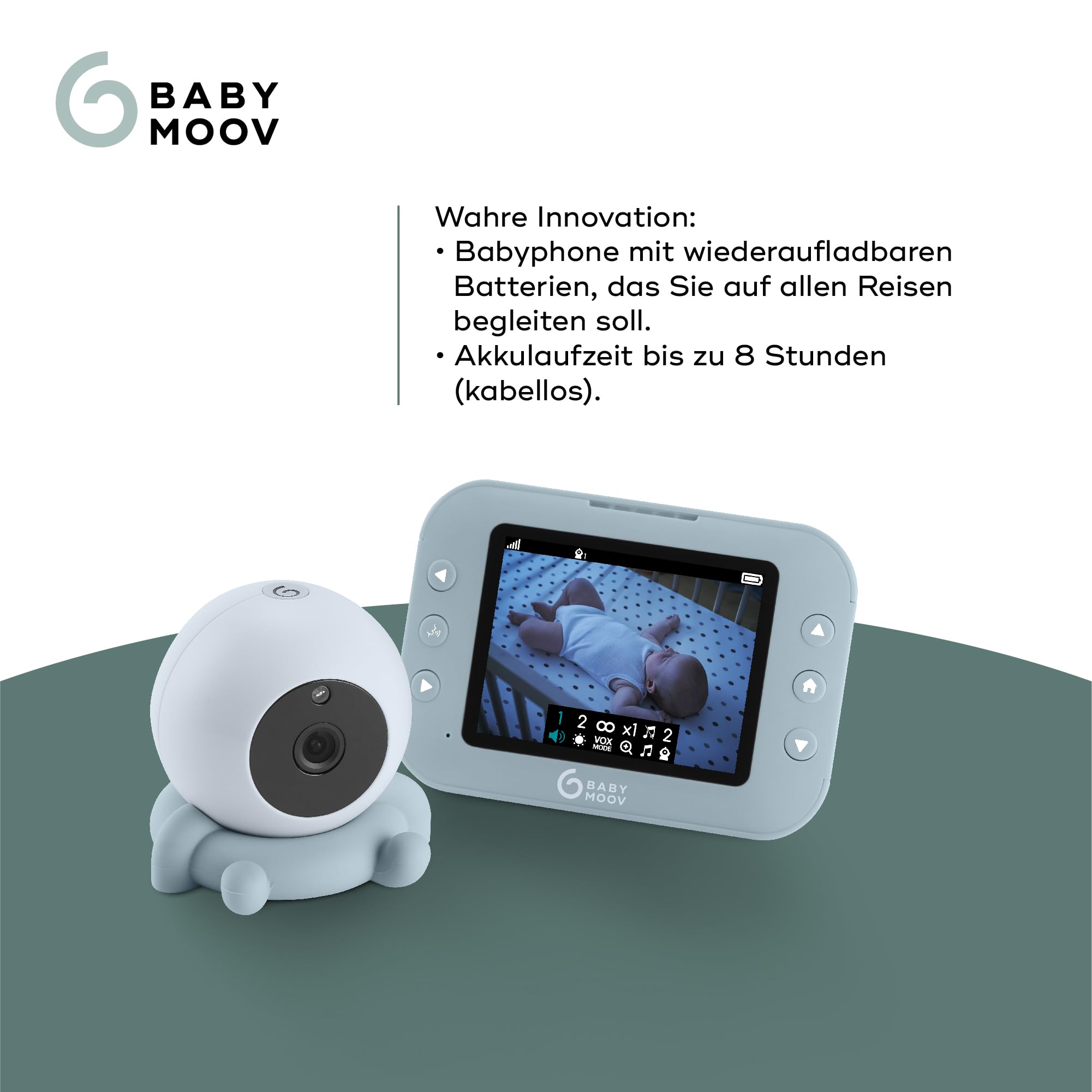 Babymoov Babyphone mit Kamera YOO ROLL - Wiederaufladbare Akkus - 10 Stunden Akkulaufzeit- 3,5' Bildschirm - Reichweite 300m - Sleep Technology - Nachtsicht