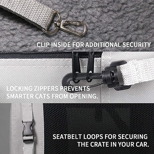 Image of Extra Extra Large Cat Carrier Soft Sided, Portable Small Dog Carrier for 2 Cats, 24 inchx16.5 inchx16 inch Car Travel Folding Comfortable Design with Litter Box and Bowls, Grey+ Litter Box+ Bowl*2