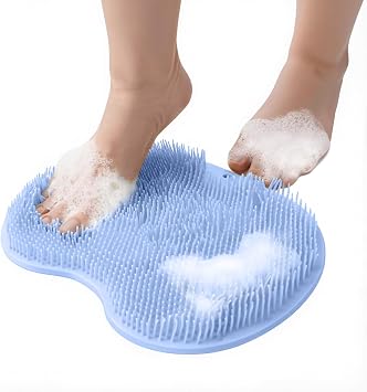 Hands-Free Silicone Foot Scrubber Mat CleanFootFlex with Suction Cups Deep Cleaning Foot Brush & Back Massager Pad, Anti-Slip Foot Scrubber Mat for Shower Floor (Blue)