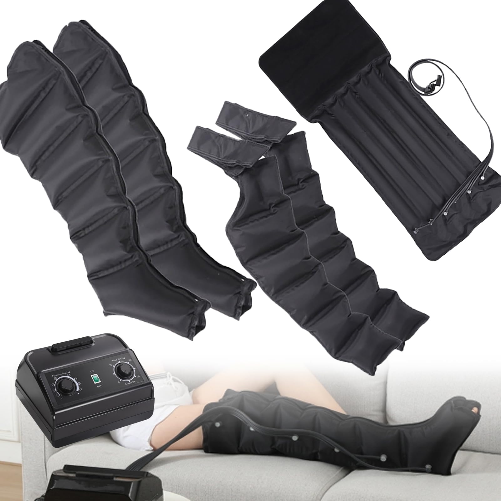 6 Camere d'Aria Pressoterapia Linfodrenaggio, Massaggiatore Compressione d'Aria,Pressoterapia per Casa, Circolazione, Rilassamento Muscolare per Casa Massagg Braccio Vita Gambe