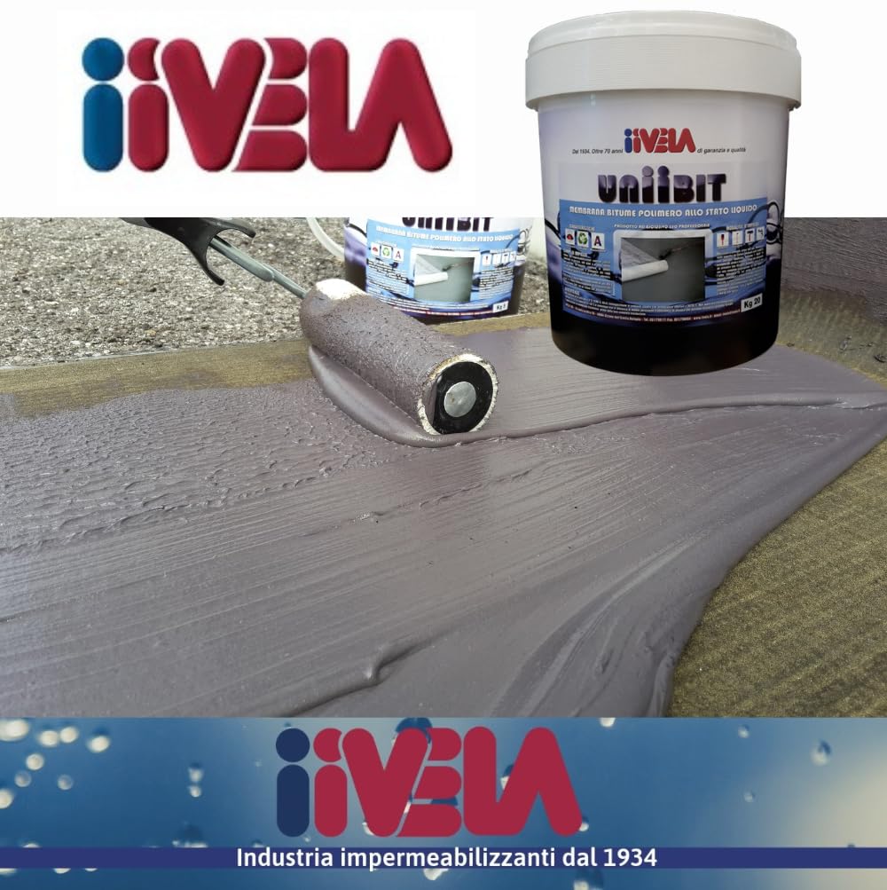 iiVELA UNIIBIT Guaina Liquida Bituminosa Impermeabilizzante, Membrana Liquida a Base di Bitume con Polimeri, Resistente a Raggi UV e Ristagni d’Acqua, Pedonabile per Tetti e Coperture (1 Kg) - 2