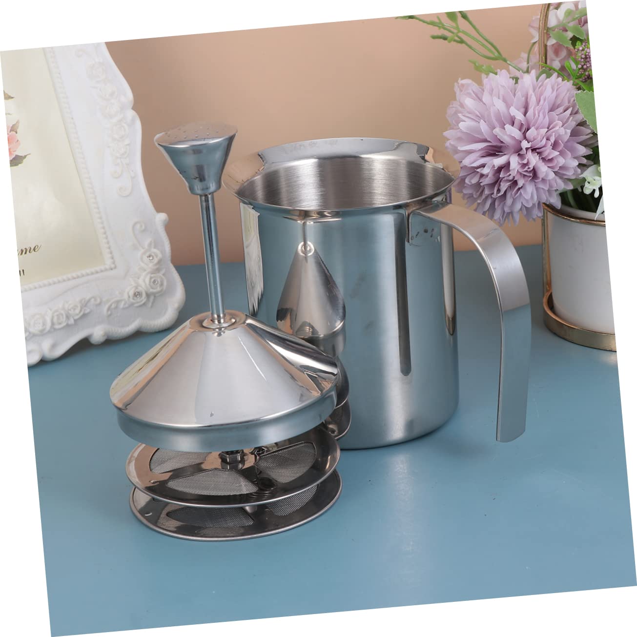 Cabilock 800Cc Espumador De Leche Manual Inoxidable Doble Capa Para Leche Casa o Cafeterías