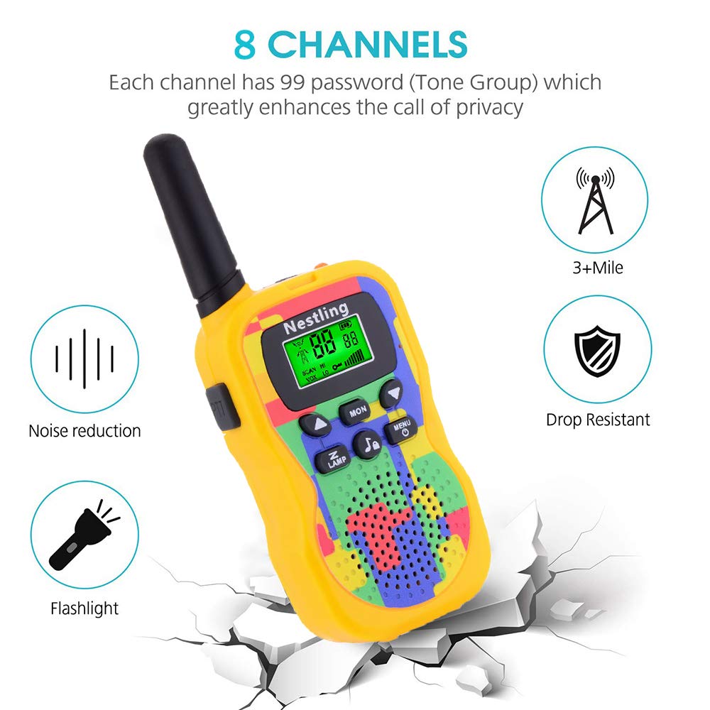 Nestling Walkie Talkie voor kinderen, camouflage buiten, 8 kanalen, 2