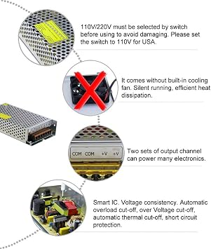 JOYLIT AC 110-240V to DC 12V 20A Power Supply 240W | Universal Regulated Switching Transformer, Fan-less Design, 12 Volt LED Driver for LED Strip, CCTV Camera, Lighting Project