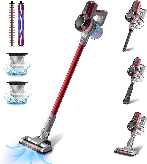 Cordless Vacuum Cleaner, 20KPa Cordless Vacuum 35min Stick Vacuum Cleaner 4 in 1 Handheld Vacuum Cleaner Lightweight Upright Vacuum Cleaner Anti Hair Wrap Electric Brooms for Floor Carpet Pet