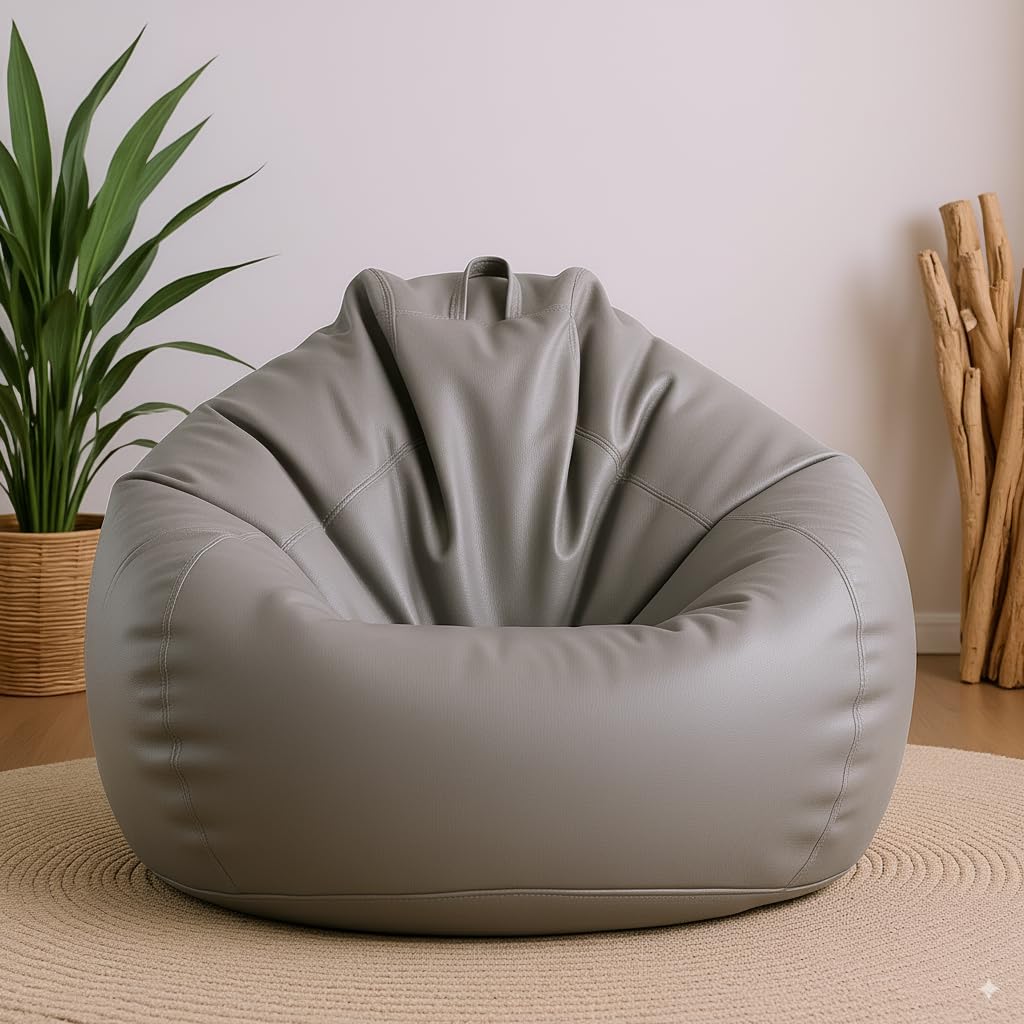 Bean Bag with Relaxing Footrest & Cushion Filled with Beans (Ready to Use) Color & Size - (Grey, XXXXL)-picture-31