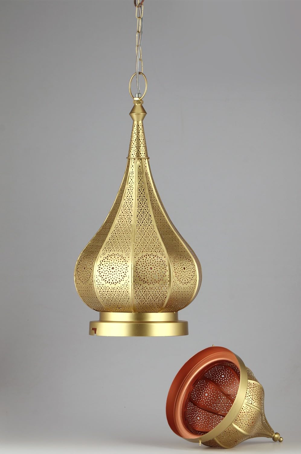 Orientalische Hängeleuchte Fayna handgemacht aus Metall in Gold 55 cm