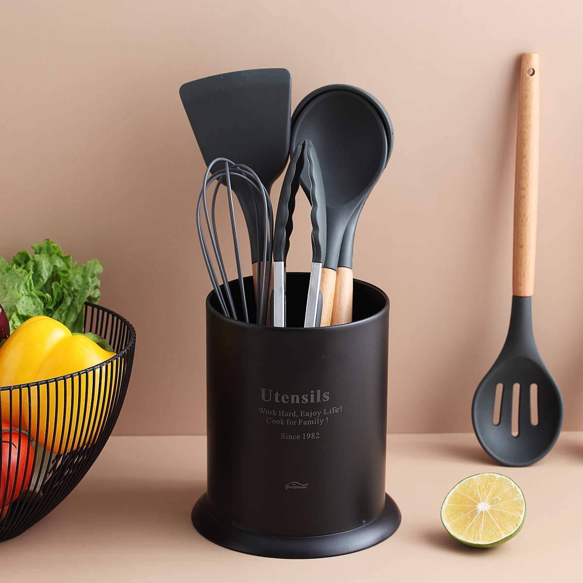 Berglander Portautensili da Cucina in Acciaio Inossidabile per Piano di Lavoro (Nero Opaco)