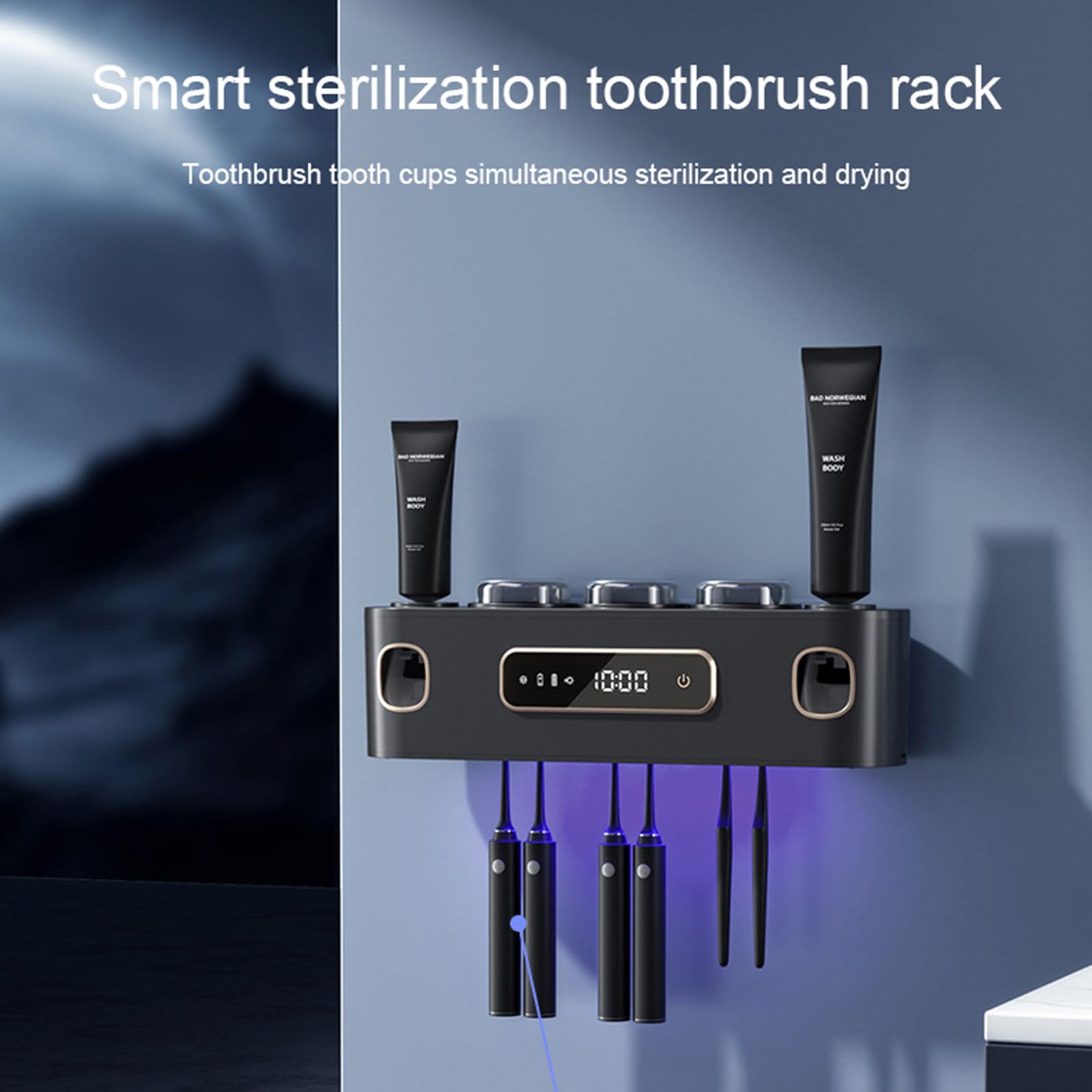 Cepillo de dientes inteligente Uv esterilización eléctrica montado en la pared portavasos de cepillado secado multifunción para accesorios organizadores de baño,White