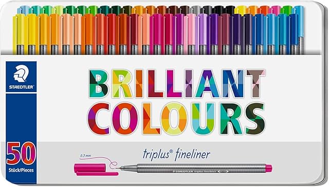 STAEDTLER 334 M50 Triplus Fineliner Superfine Pen, 0.3mm Line Width - Assorted Colours (Tin of 50)