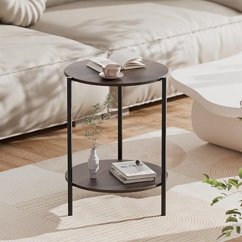 Miniatura 5 de Mesa auxiliar, mesa auxiliar redonda con estante de almacenamiento de 2 capas, mesa circular de espacios pequeños de 15.7 pulgadas, mesas auxiliares