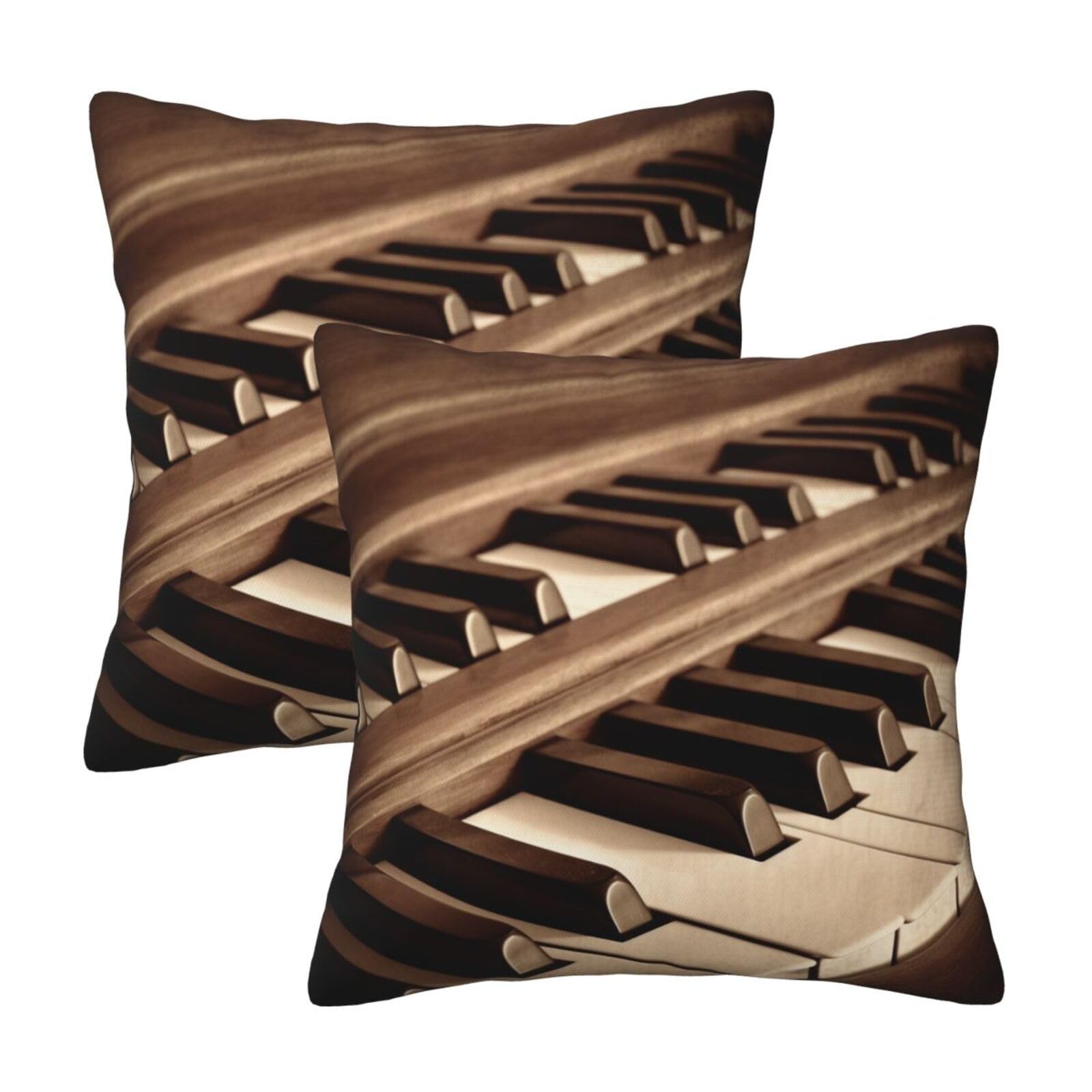 Sepia Tone Piano Keys Throw Pillow Cases 2 Pack Square Pillowcases Soft Pillow Protectors for Couch Livingroom Sofa Bed Office Car,50x50 CM