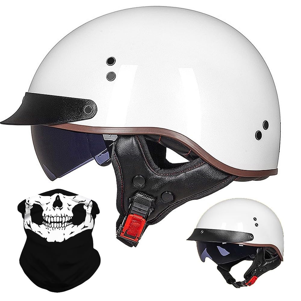 Demi Casque De Moto, Casque Jet Rétro, Casque Bol Moto Homologué ECE, Casques Vintage à Face Ouverte, avec Pare-Soleil et Doublure Intérieure Amovible, pour Vélos Motos Scooter