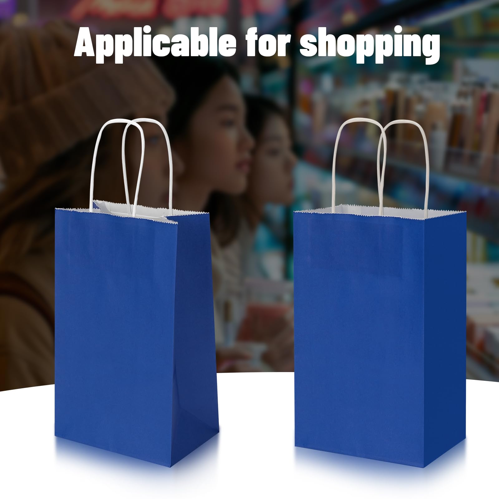 100 Pack 5.25x3.25x8.25 Inch Small Royal Blue Kraft Paper Bags with Handles Bulk, Toovip Gift Wrap Bags for Favor Grocery Retail Party Birthday Shopping Business Goody Craft Merchandise Take Out Sacks