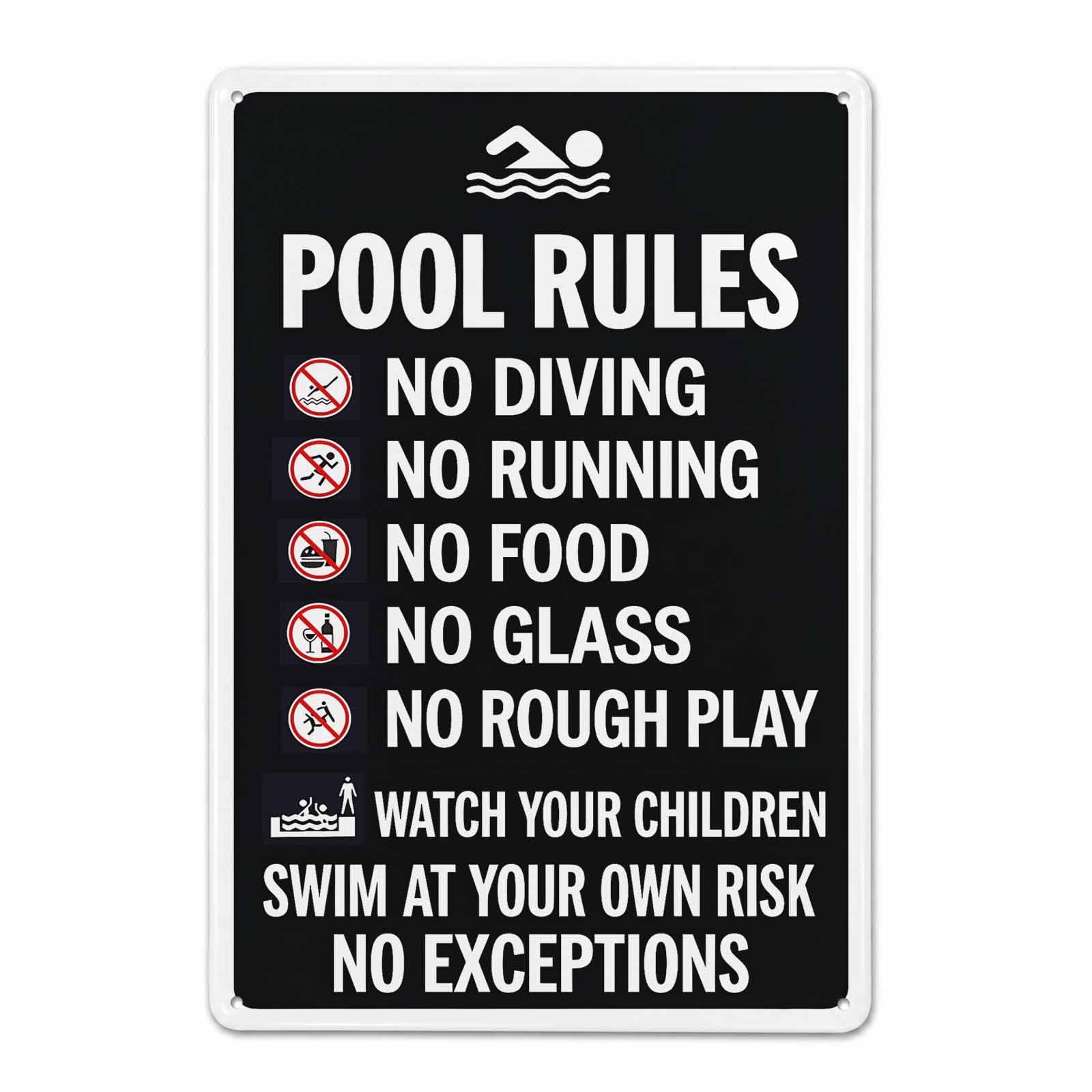 Gsrony Boys Type07 Pool Rules Vintage Metal Tin Sign 8X12,Waterproof