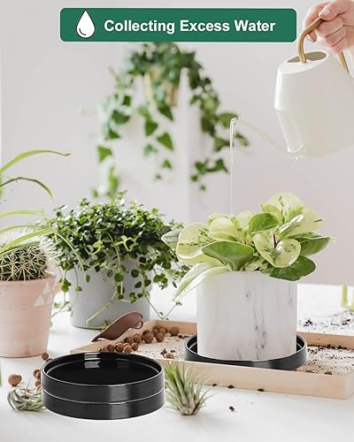 Miniatura 4 de vensovo Bandeja para macetas de cerámica negra de 7 pulgadas, 2 platillos redondos para plantas de interior y exterior, bandejas grandes perfectas