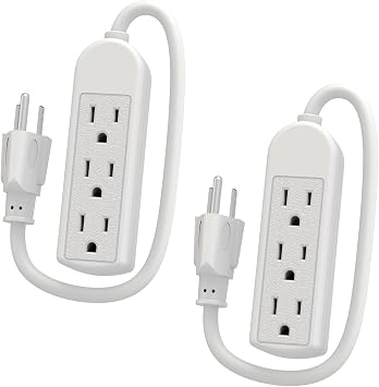 2-Pack Power Strip 3 Prong Outlet - Slim White 3 Grounded Outlets 1ft Heavy Duty Extension Power Cord Power Strip Ideal for Computer/Phone/Home/Office 13A/125V/1625W/ETL Listed