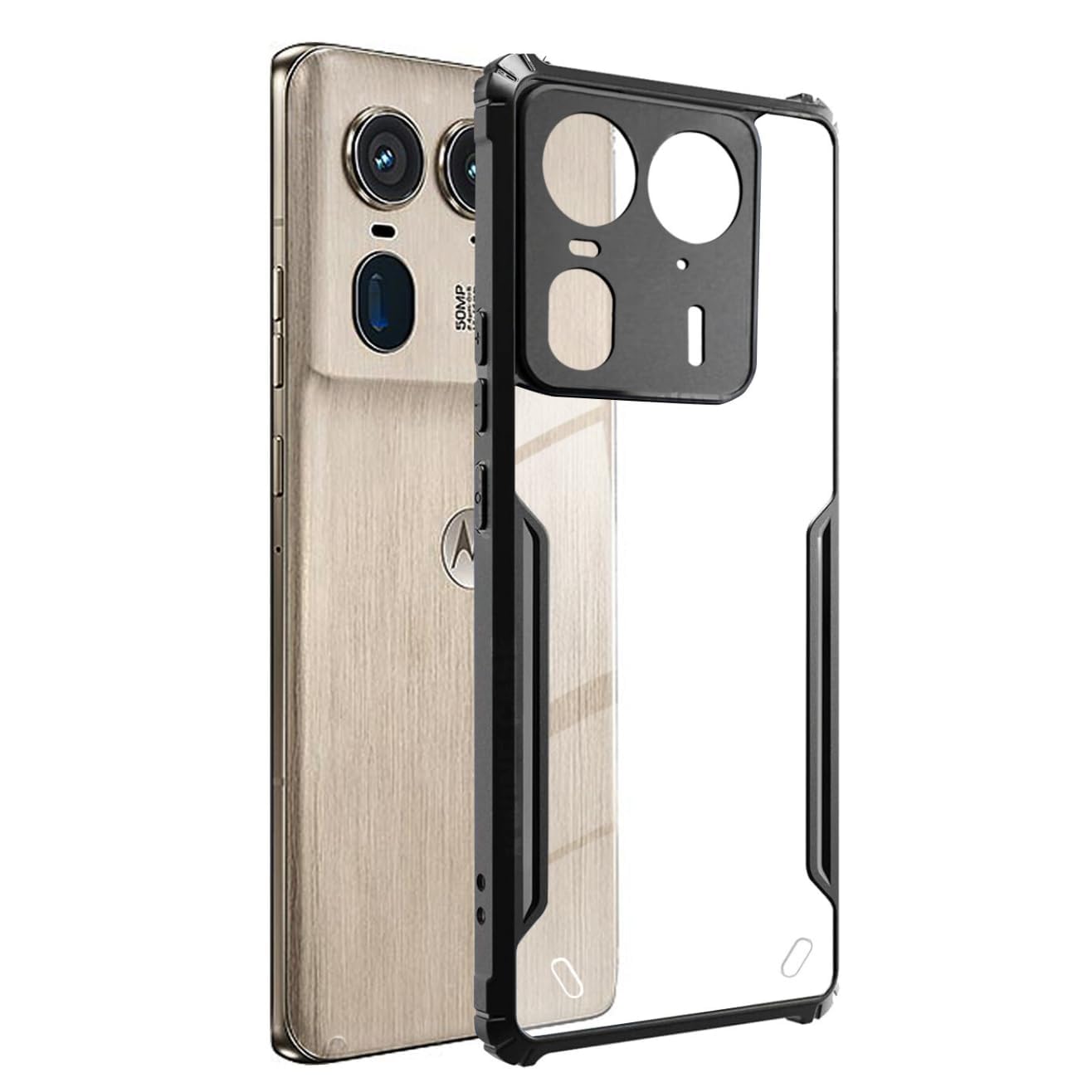 Muzz Moto Edge 50 Ultra Back Cover, Transparent Crystal Clear Hard PC Case with TPU Bumper, Drop Protection (Moto Edge 50 Ultra)