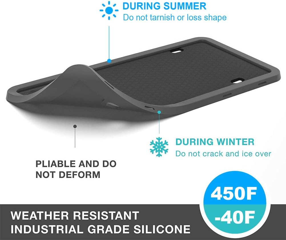 IKADEER License Plate Frame, 2 Pack Silicone License Plate Frames Rust-Proof, Rattle-Proof, Weather-Proof