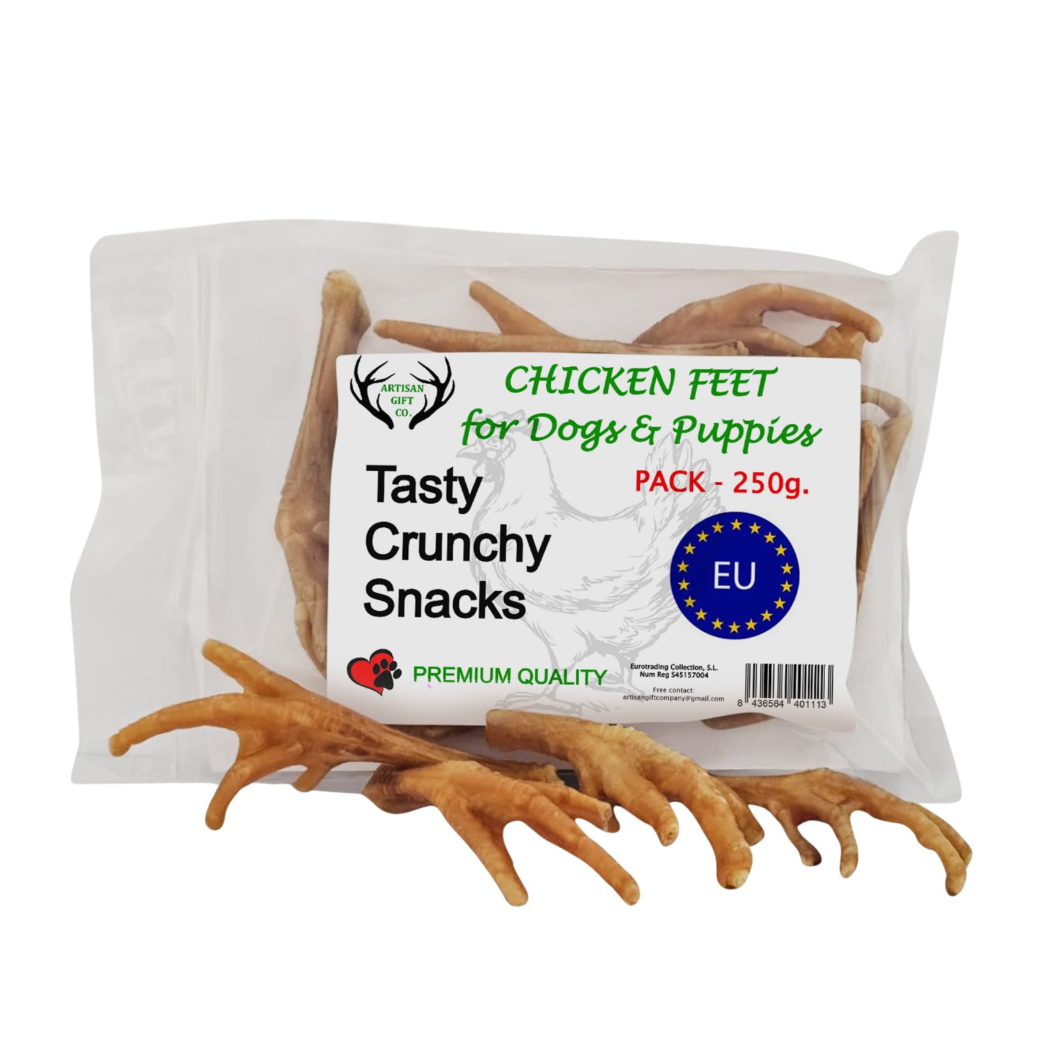 Naturalne przekąski dla psów - 100% smaczne suszone mięso, odpowiednie do diety Barf (250 g, łapki kurczaka)