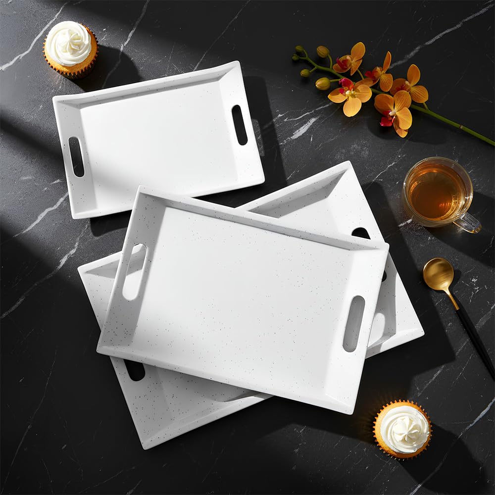 Fine Melamine Serving Tray, Set of 3 Villori Series (Multicolorcoloured, White | Small, Medium and Large Size, 3 Tray, Rectangular)