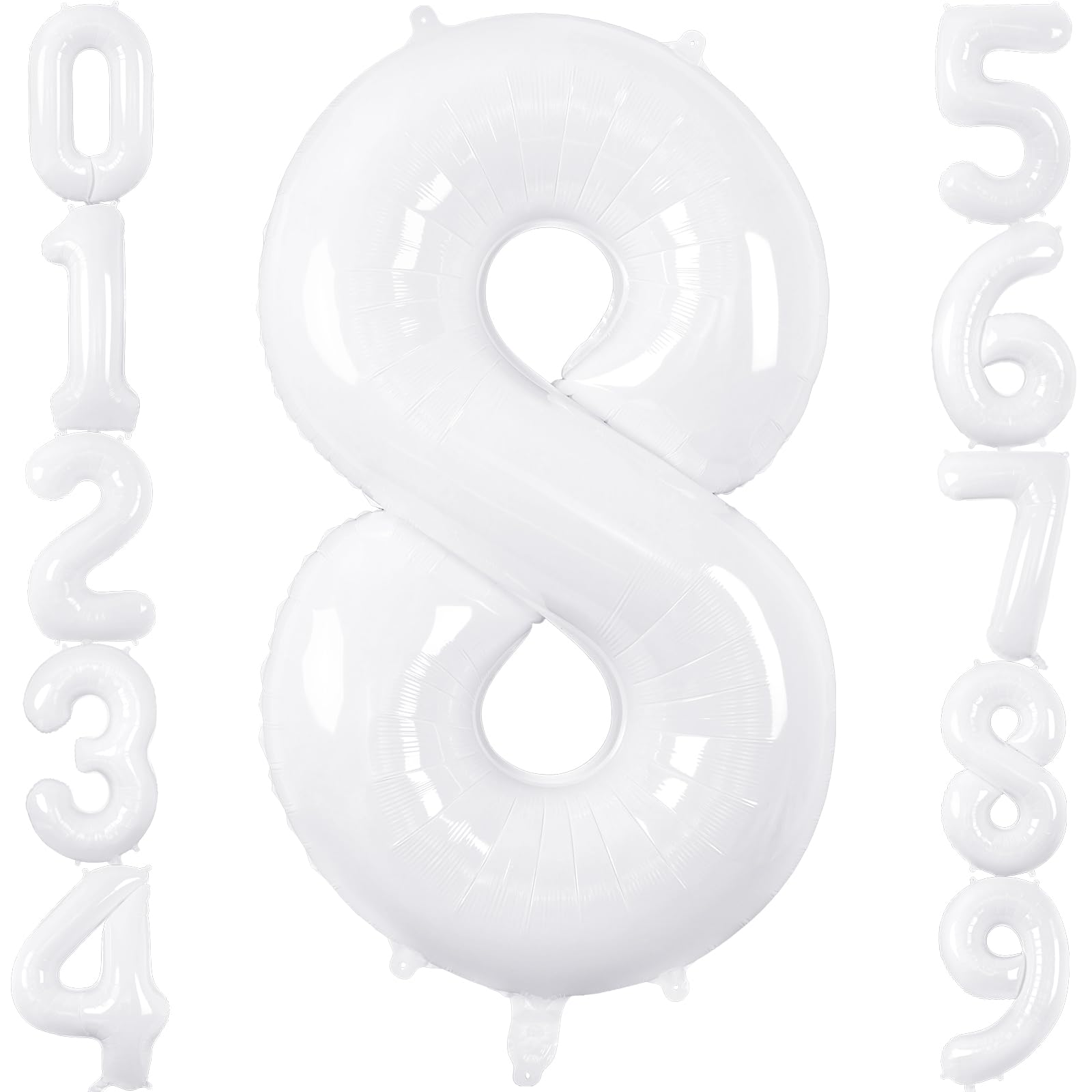 White Number 8 Balloon 40 Inch, Big Large Foil Helium Number Balloons, Giant Mylar Number 8 Balloons for 8 Year Old Birthday Party Decorations