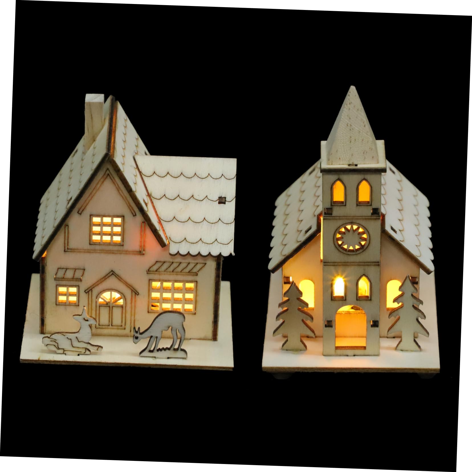 CORHAD Wooden Christmas House Led Lighted Village Decor Unfinished Decor Xmas Tree Pendant Luminous Home Present