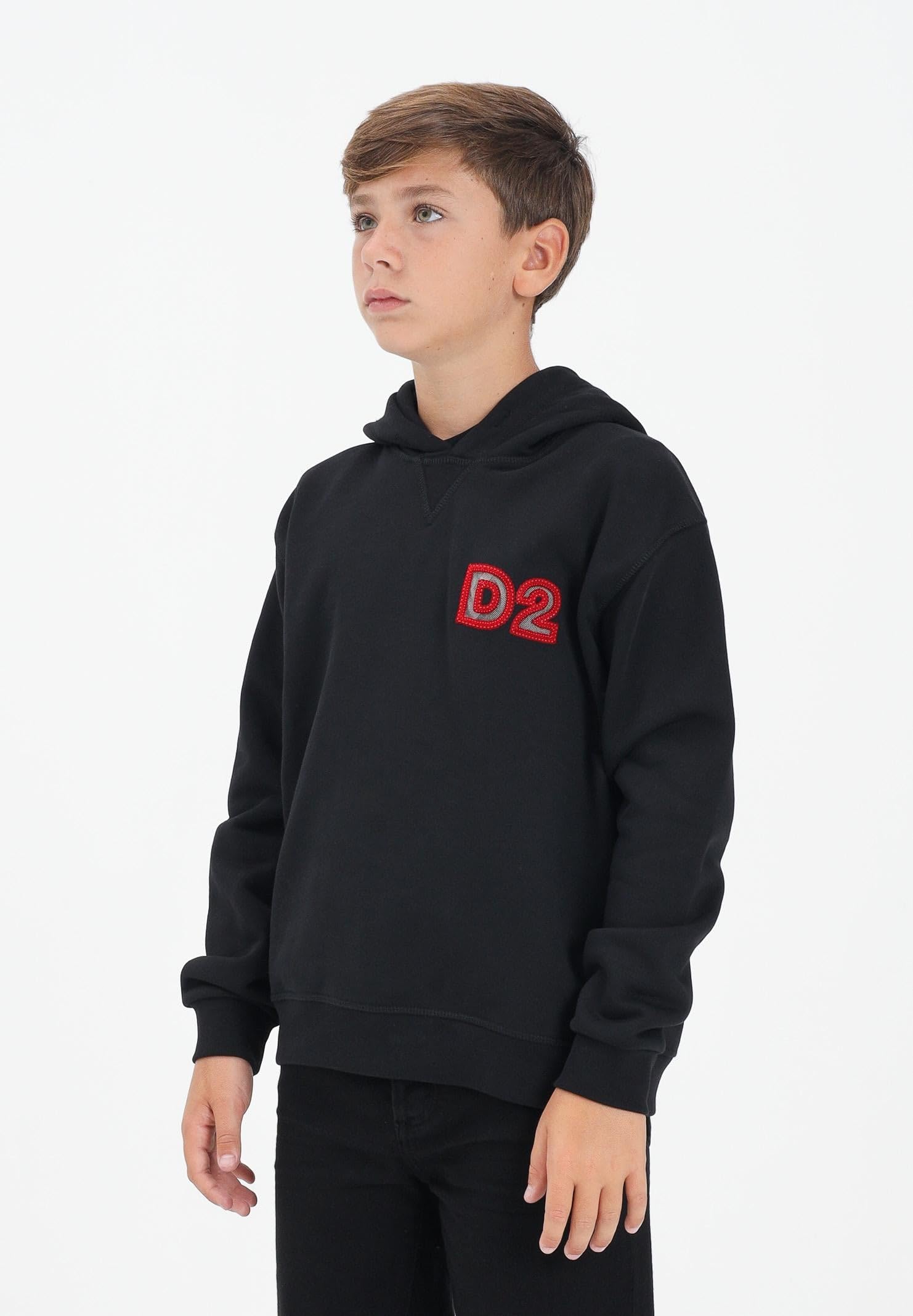 DSQUARED2 Felpa con Cappuccio Nera per Donna, Ragazzi e Bambini con Logo Beads