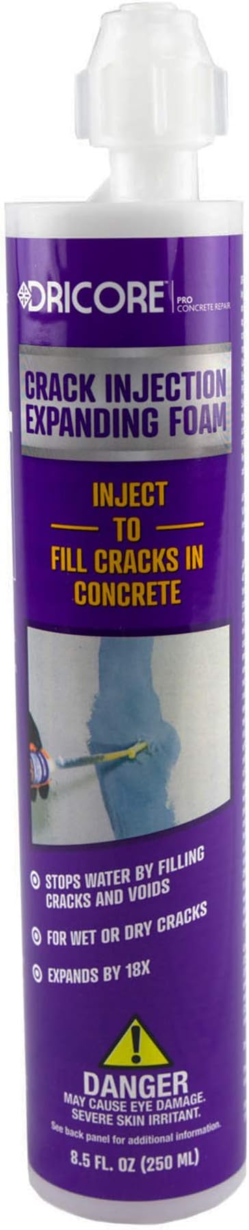 DRICORE PRO Concrete Repair Crack Injection Expanding Foam (Step Two) | Polyurethane for Sealing Indoor & Outdoor Cracking in Home, Wall, Basement | Moisture Tolerant, Flows into Small Pits