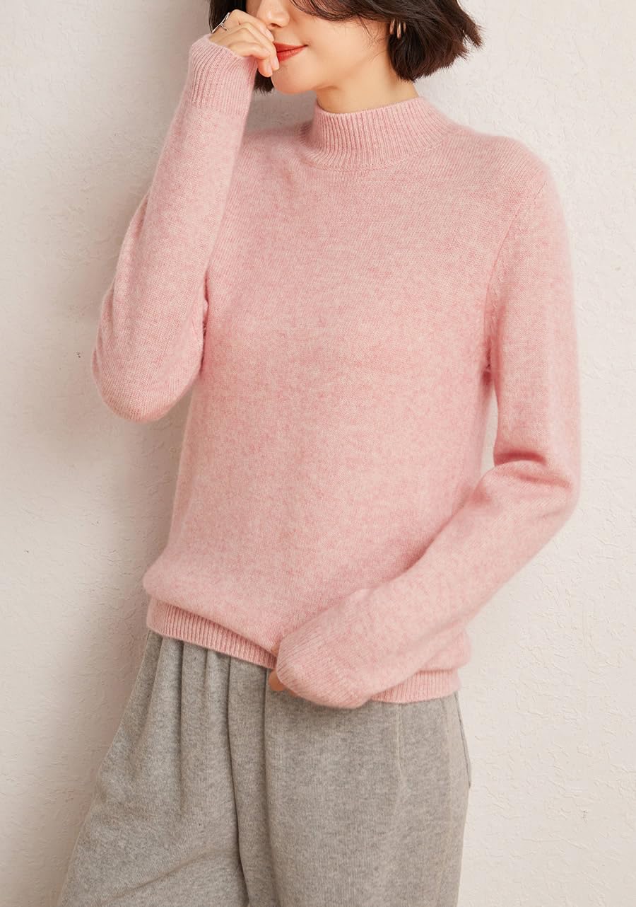Valin Maglione da donna 95% cashmere con colletto alto, a maniche lunghe, in lana di cashmere, tinta unita