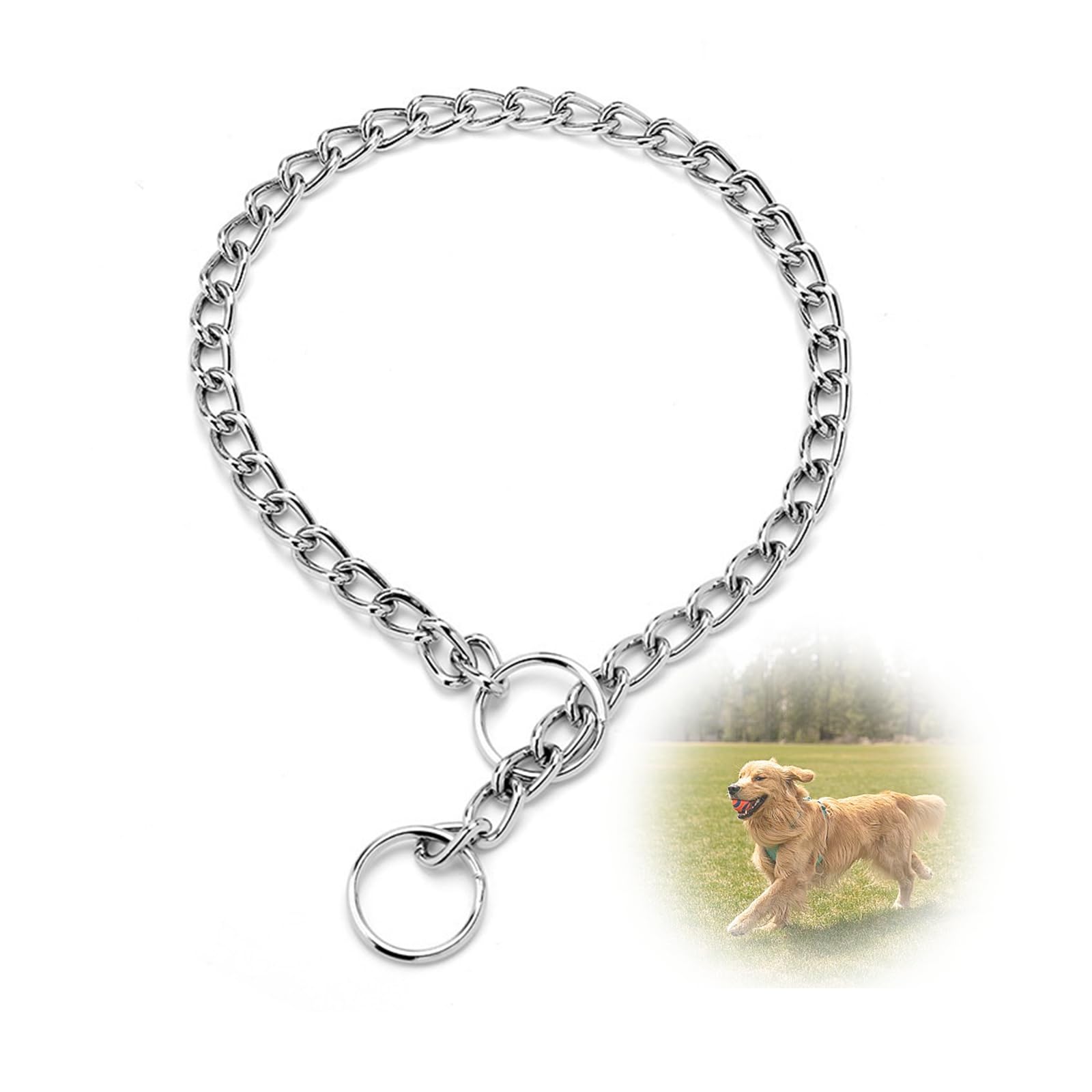 Slip Collar for Dogs Durable Metal Dog Chain Collar, 3mm Thick Flat Chain Design, Adjustable Up To 46cm Neck
