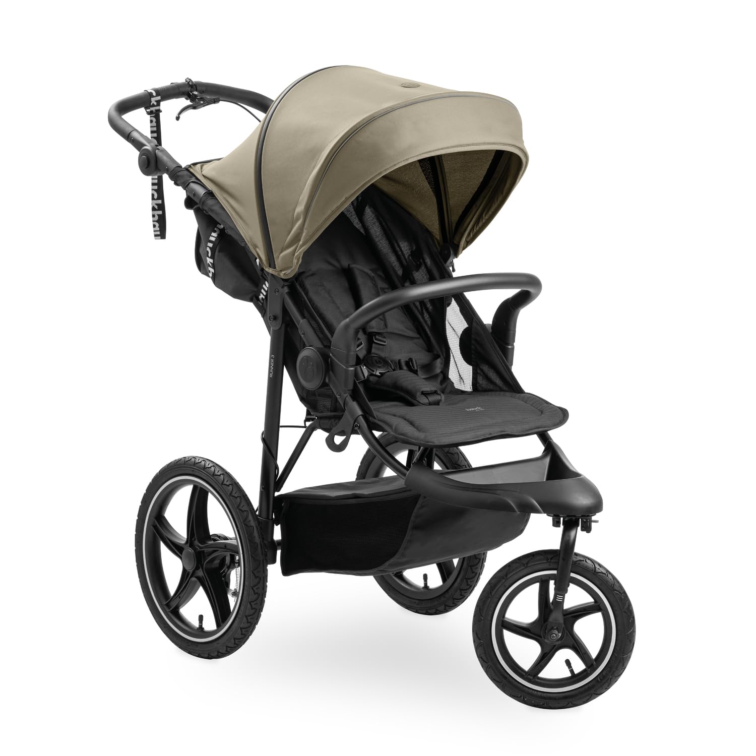 hauck Runner 3 Olive – Poussette 3 Roues Bébé avec Grandes Roues Air, Suspension, Frein à Main, Canopy XL, Fenêtre Maille, Panier Couvercle, Inclinable, Porte-​Gobelet, de la Naissance à 22 kg