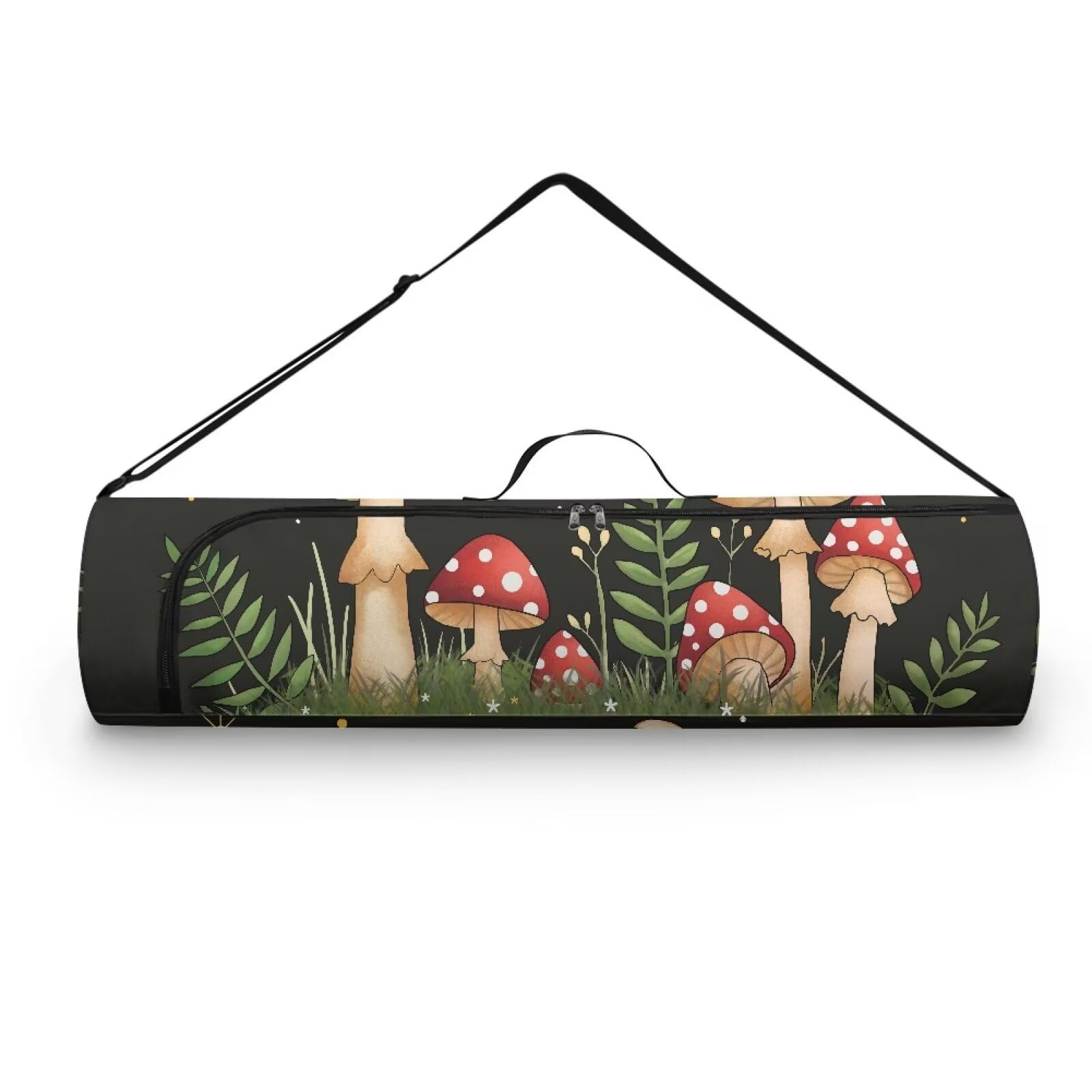 Pzuqiu Mushroom Yoga Mat Bag for Women & Men Travel Yoga Gym Bag for Thick Exercise Yoga Mat Full-Zip Yoga Mat Carrier Bag for Class Workout Park with Adjustable Strap