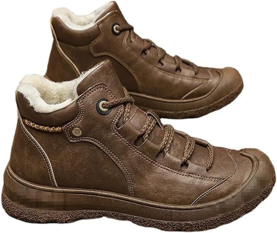 Men's Leather Shoes, Men's Warm Cotton Shoes, Men's Plush Casual and Versatile High Help Thick Soled(42 Code)